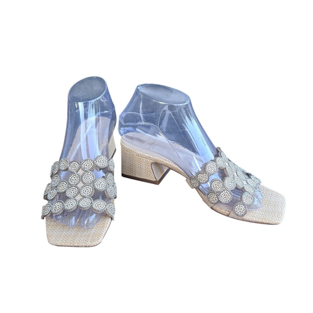 Sam Edelman Womens Crystal Embellished Raffia Block Heel Slide Sandals Beige 7 - Picture 4 of 10